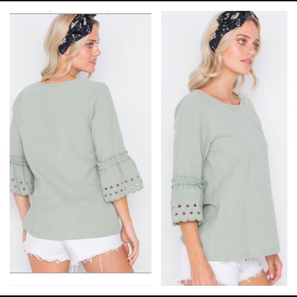 • Sage ¾ Sleeve Boho Top • - Picture 3 of 3